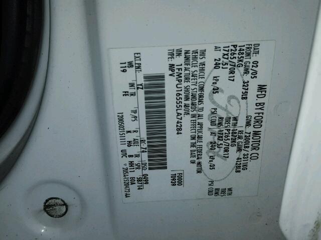 1FMPU16555LA74284 - 2005 FORD EXPEDITION WHITE photo 10