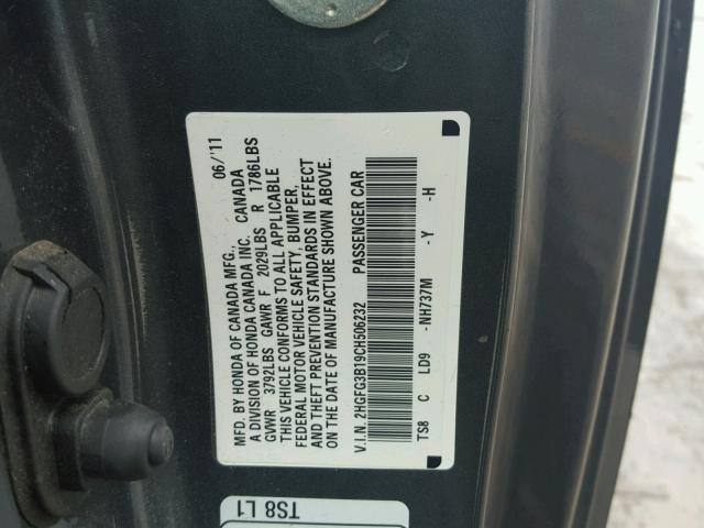 2HGFG3B19CH506232 - 2012 HONDA CIVIC EXL GRAY photo 10