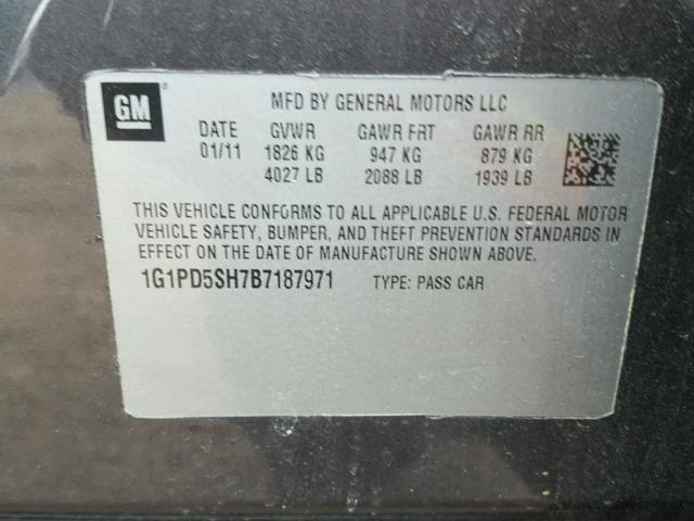 1G1PD5SH7B7187971 - 2011 CHEVROLET CRUZE LS CHARCOAL photo 10