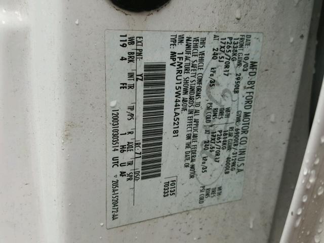 1FMRU15W44LA52181 - 2004 FORD EXPEDITION WHITE photo 10