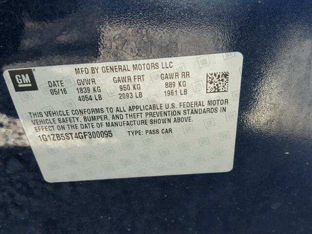 1G1ZB5ST4GF300095 - 2016 CHEVROLET MALIBU LS Mavi foto 10