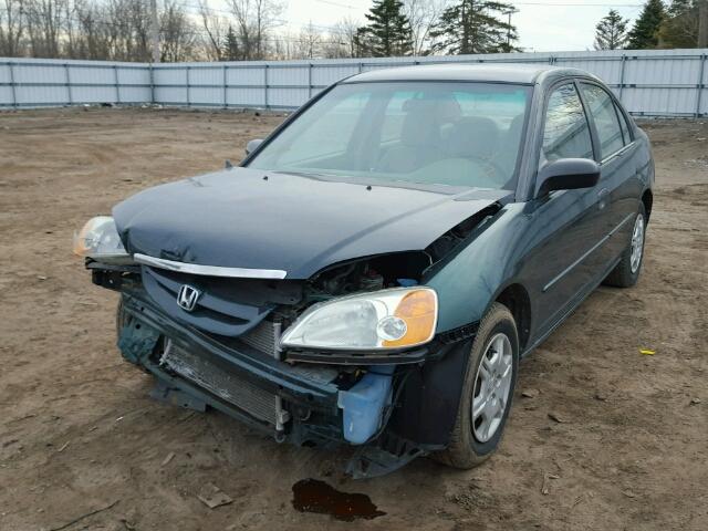 1HGES16521L057584 - 2001 HONDA CIVIC LX GREEN photo 2