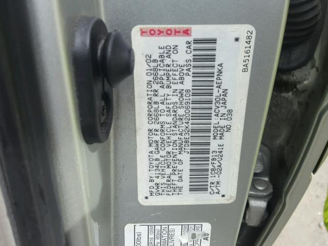 JTDBE32K420069108 - 2002 TOYOTA CAMRY LE SILVER photo 10