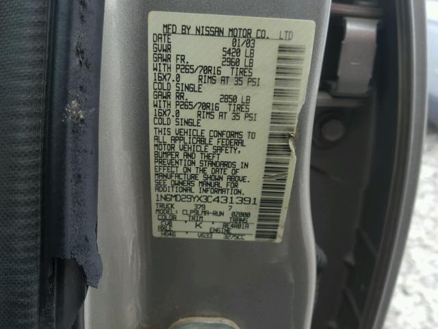 1N6MD29YX3C431391 - 2003 NISSAN FRONTIER C GOLD photo 10