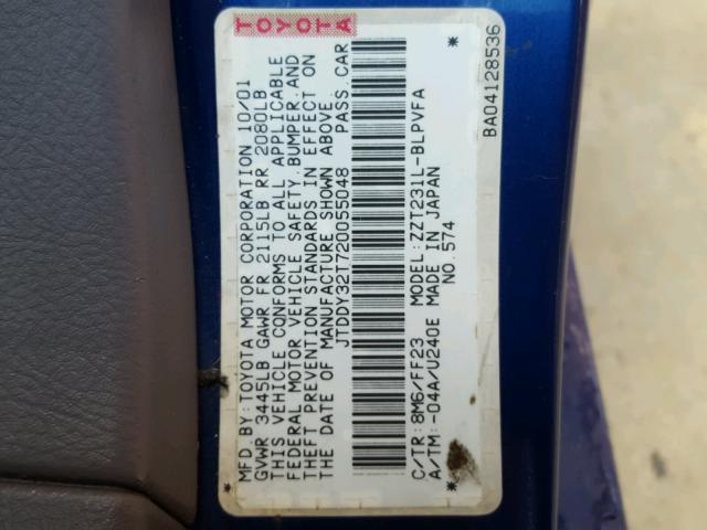 JTDDY32T720055048 - 2002 TOYOTA CELICA GT- BLUE photo 10