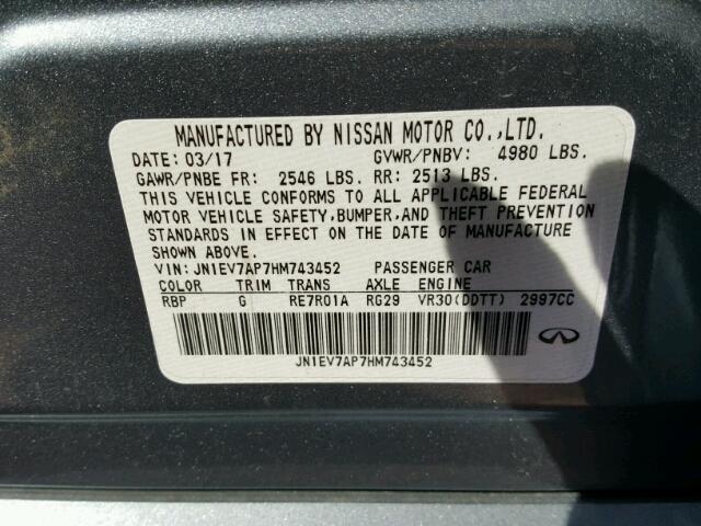 JN1EV7AP7HM743452 - 2017 INFINITI Q50 PREMIU BLUE photo 10