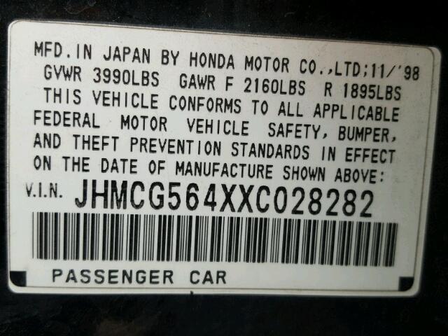 JHMCG564XXC028282 - 1999 HONDA ACCORD LX GREEN photo 10