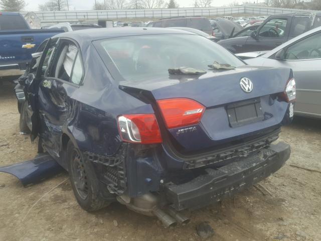 3VW1K7AJ5DM258366 - 2013 VOLKSWAGEN JETTA BASE 蓝色 照片 3