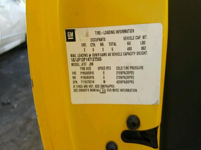 1G1JF12F147127503 - 2004 CHEVROLET CAVALIER L YELLOW photo 10