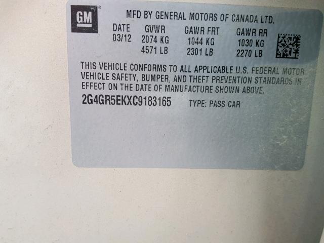2G4GR5EKXC9183165 - 2012 BUICK REGAL TAN photo 10