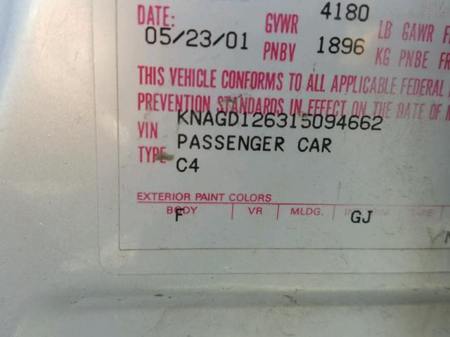 KNAGD126315094662 - 2001 KIA OPTIMA MAG SILVER photo 10