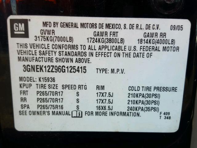 3GNEK12Z96G125415 - 2006 CHEVROLET AVALANCHE BLACK photo 10