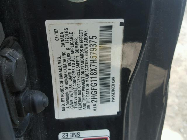 2HGFG118X7H579375 - 2007 HONDA CIVIC EX შავი ფოტო 10