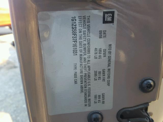 1G1ZS58F37F161031 - 2007 CHEVROLET MALIBU LS 金色 照片 10