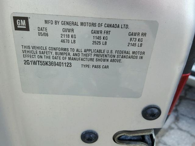 2G1WT55K369401123 - 2006 CHEVROLET IMPALA LT SILVER photo 10