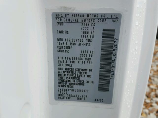 3N63M0YN6JK692077 - 2018 CHEVROLET CITY EXPRE WHITE photo 10