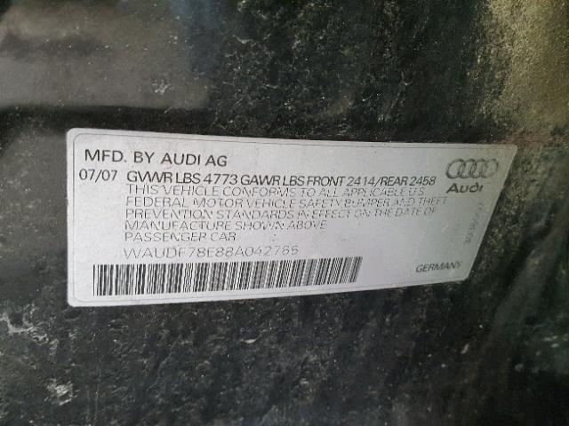 WAUDF78E88A042766 - 2008 AUDI A4 2.0T QU BLACK photo 10