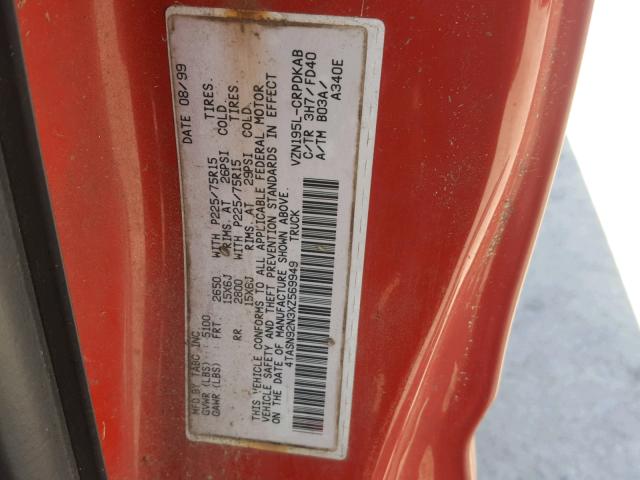 4TASN92N3XZ569949 - 1999 TOYOTA TACOMA XTR RED photo 10