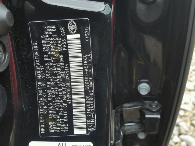 4T1BK1EB0JU281144 - 2018 TOYOTA AVALON XLE BLACK photo 10