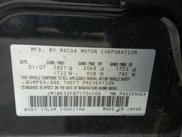 JM1BK32F871704506 - 2007 MAZDA 3 I BLACK photo 10