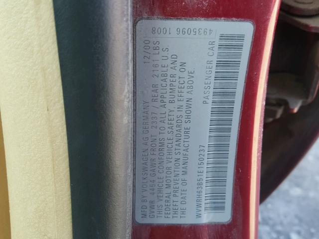 WVWRH63B51E150237 - 2001 VOLKSWAGEN PASSAT GLX 栗色 照片 10