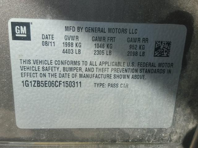 1G1ZB5E06CF150311 - 2012 CHEVROLET MALIBU LS GRAY photo 10