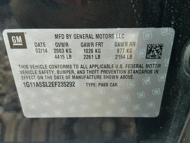 1G11A5SL2EF235292 - 2014 CHEVROLET MALIBU LS 黑色 照片 10