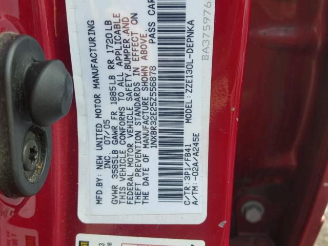 1NXBR32E25Z556878 - 2005 TOYOTA COROLLA CE RED photo 10