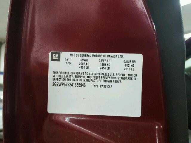 2G2WP522241355946 - 2004 PONTIAC GRAND PRIX MAROON photo 10