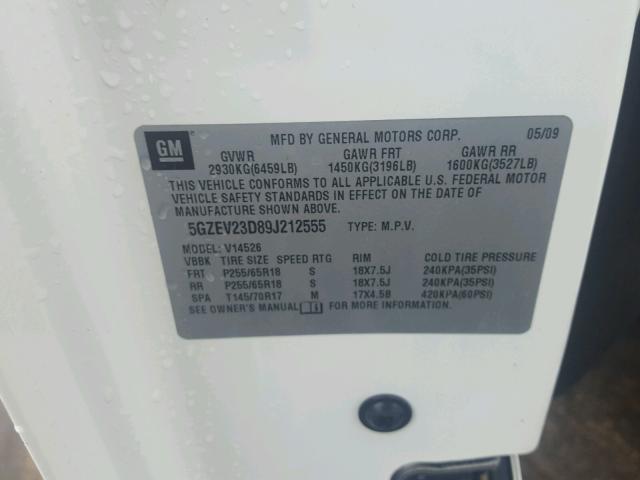 5GZEV23D89J212555 - 2009 SATURN OUTLOOK XR თეთრი ფოტო 10