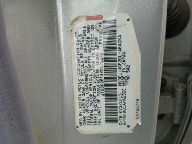 JT8BH28F4Y0175948 - 2000 LEXUS LS 400 SILVER photo 10