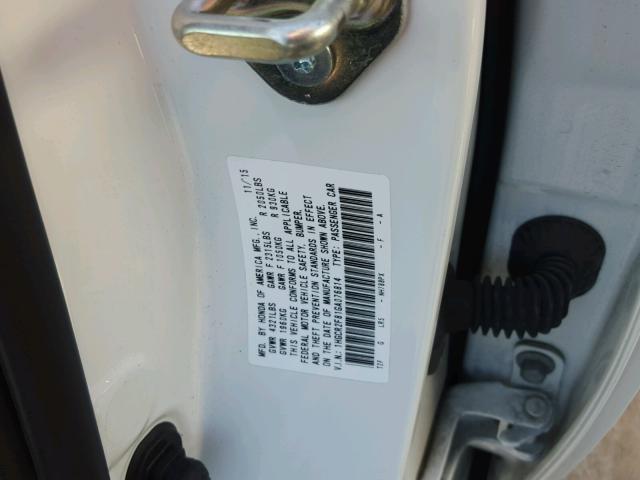 1HGCR2F81GA076814 - 2016 HONDA ACCORD EXL WHITE photo 10