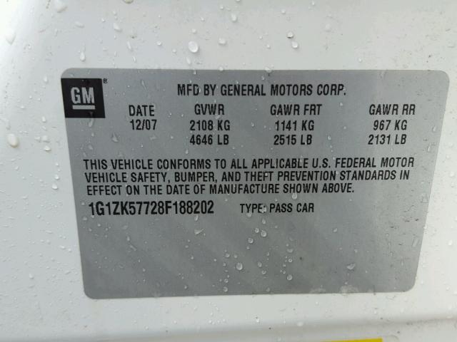 1G1ZK57728F188202 - 2008 CHEVROLET MALIBU LTZ თეთრი ფოტო 10