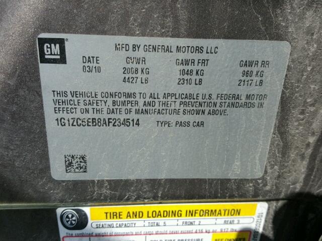 1G1ZC5EB8AF234514 - 2010 CHEVROLET MALIBU 1LT 石墨色 照片 10