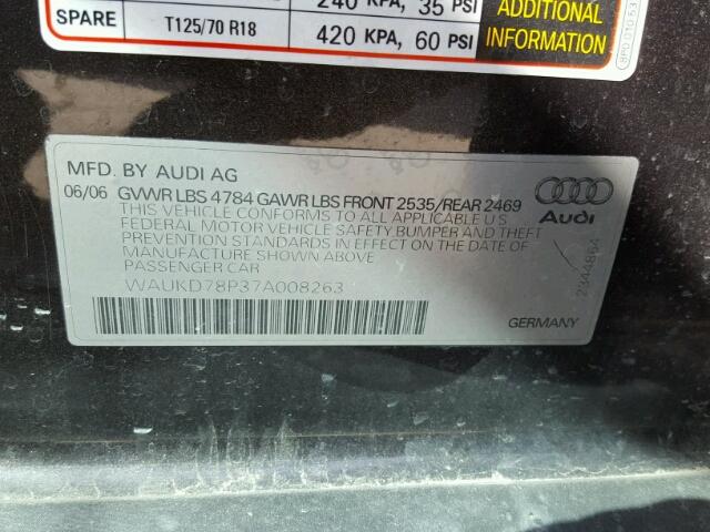 WAUKD78P37A008263 - 2007 AUDI A3 S-LINE BLACK photo 10