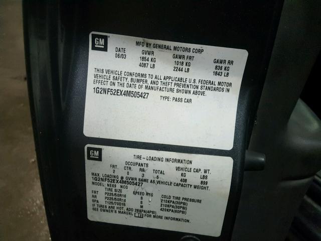 1G2NF52EX4M505427 - 2004 PONTIAC GRAND AM S Yaşıl foto 10