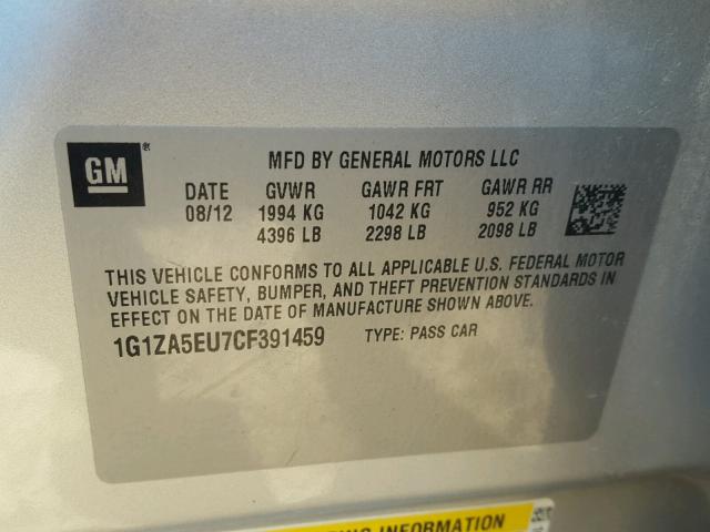 1G1ZA5EU7CF391459 - 2012 CHEVROLET MALIBU LS Gümüş foto 10