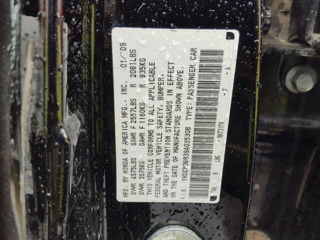 1HGCP36839A035308 - 2009 HONDA ACCORD EXL BLACK photo 10