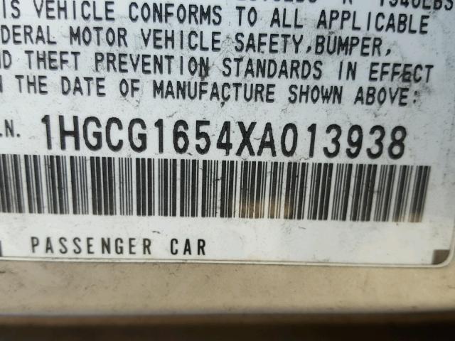 1HGCG1654XA013938 - 1999 HONDA ACCORD EX SILVER photo 10