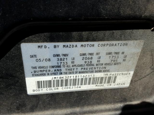 JM1BK32F181162313 - 2008 MAZDA 3 I BLACK photo 10