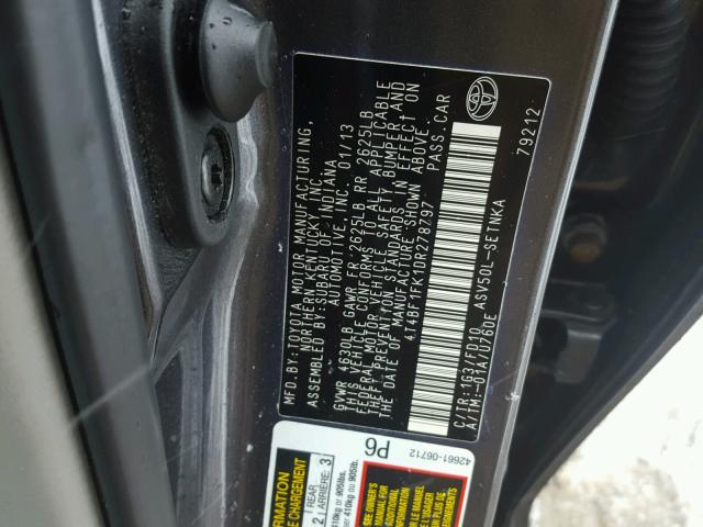 4T4BF1FK1DR278797 - 2013 TOYOTA CAMRY L CHARCOAL photo 10