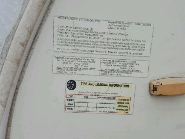 4YDT282229M420060 - 2009 KEYSTONE TRAILER BEIGE photo 10