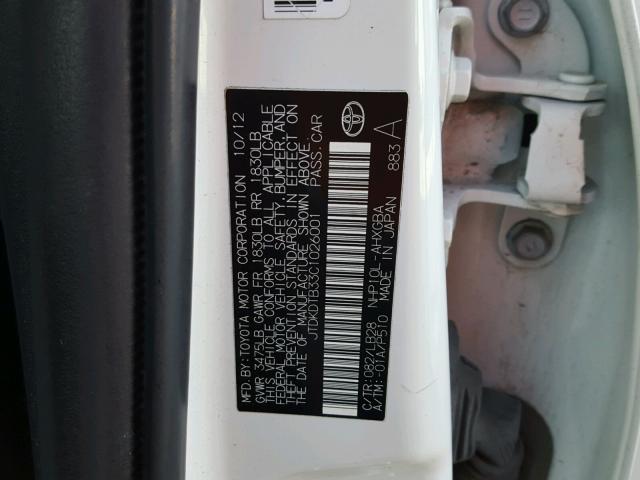 JTDKDTB33C1026001 - 2012 TOYOTA PRIUS C WHITE photo 10