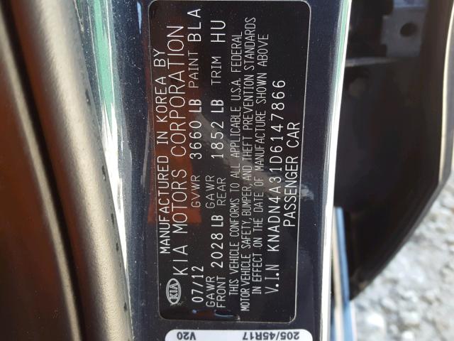 KNADN4A31D6147866 - 2013 KIA RIO EX BLUE photo 10