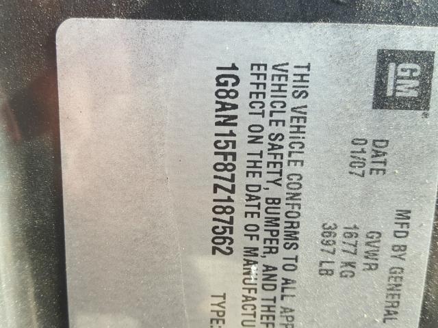 1G8AN15F87Z187562 - 2007 SATURN ION LEVEL 黑色 照片 10