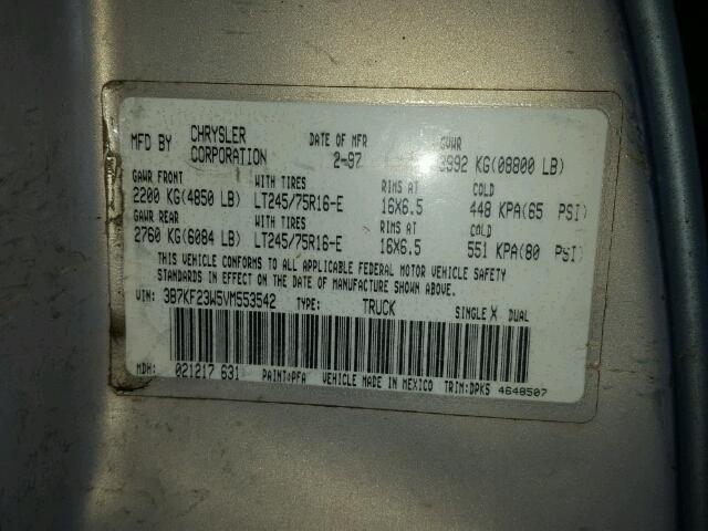 3B7KF23W5VM553542 - 1997 DODGE RAM 2500 GRAY photo 10