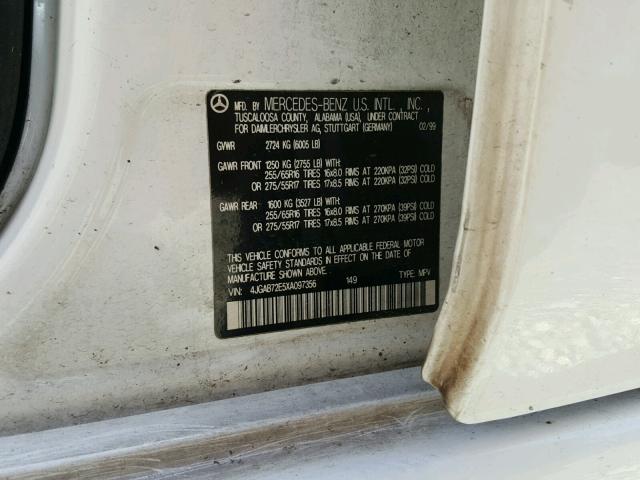 4JGAB72E5XA097356 - 1999 MERCEDES-BENZ ML 430 白色 照片 9