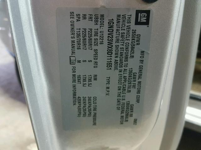 1GNDV23WX8D111651 - 2008 CHEVROLET UPLANDER L 灰色 照片 10