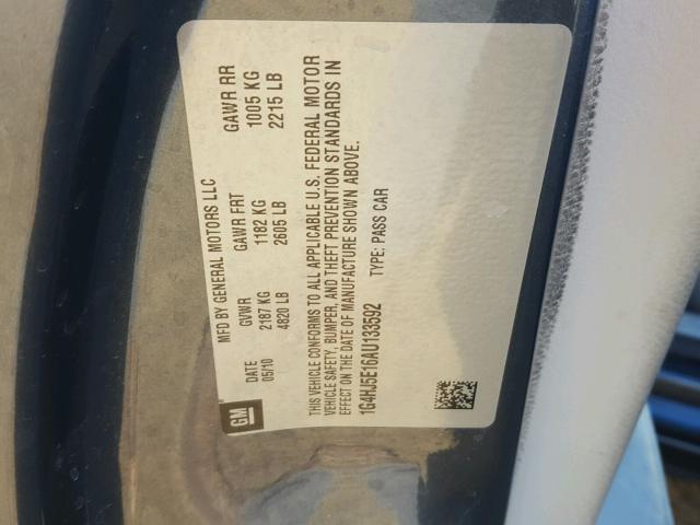 1G4HJ5E16AU133592 - 2010 BUICK LUCERNE CX GRAY photo 10