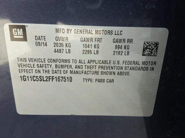 1G11C5SL2FF167510 - 2015 CHEVROLET MALIBU 1LT 蓝色 照片 10